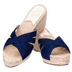 Women’s Stubbs & Wootton Navy Fabric Wedge Sandals Size 38